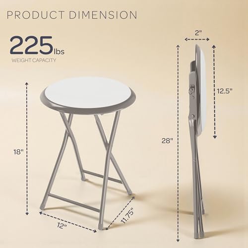 Folding Stool - Backless 18-Inch Stool with 225lb Capacity for Kitchen or Rec Room - Portable Indoor Counter Bar Stools by Lavish Home (White) - Thumbnail 3