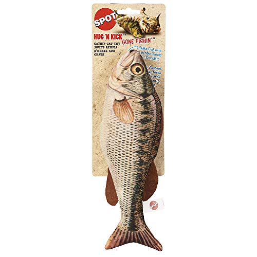 SPOT Fanatic Fish Hug N' Kick - Large Cat Toy with Catnip and Crinkle Sound, Realistic Looking Fish Toy for Cats to Cuddle, Chase, Hug, Kick, and Swat - 11in Plush Toy,1Piece