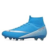 LIXIN Fußballschuhe, Atmungsaktive rutschfeste Fußballtrainingsschuhe Für Jungen, Mädchen, Verschleißfeste Fußballspikes Für Teenager, Turnschuhe Für Den Außenbereich,Blau,46