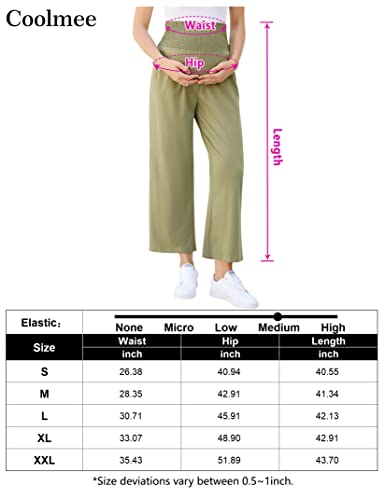 Coolmee Maternity Pants Women's Smocked High Waisted Comfy Wide Leg Long Pants Pregnancy Casual Loose Yoga Lounge Sweatpants Army Green S #TOP6