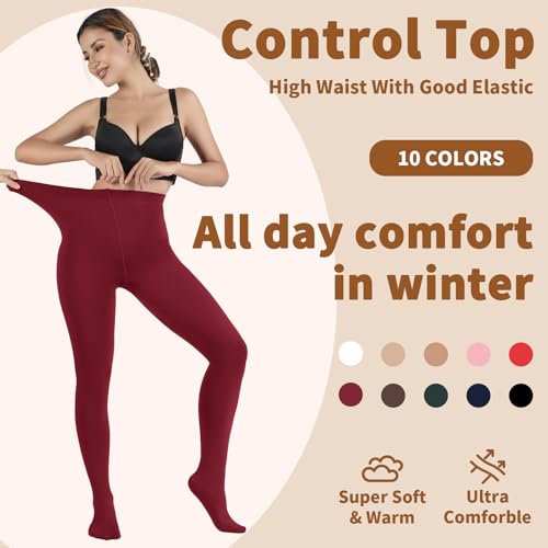 Image of DancMolly Opaque Fleece Lined Tights for Women, High Waist Warm Winter Thermal Control Top Pantyhose