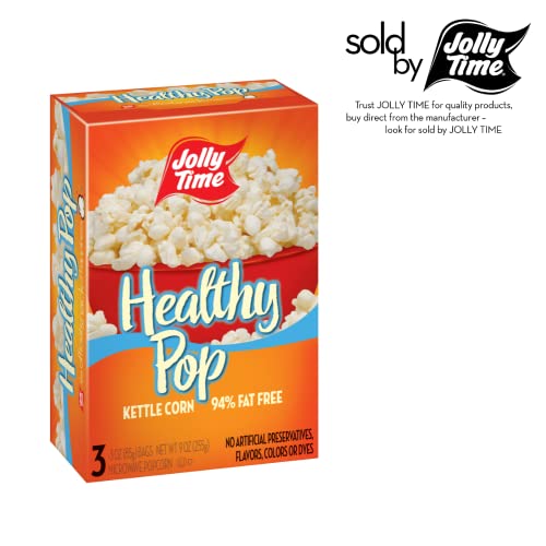 Jolly Time Healthy Pop Microwave Popcorn, Low Fat Gluten Free Non-Gmo, 4 Pack 3 Count Boxes (Healthy Pop - Kettle Corn) #TOP1