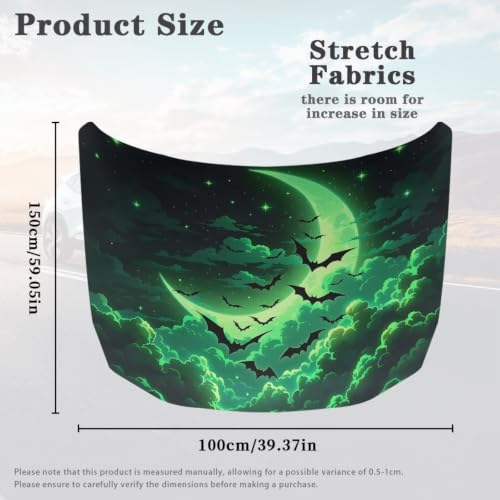 Image of Green Moon Bat Car Hood Cover Polyester Elastic Fabrics Can be Washed Suitable for SUV Trucks Universal for Cars