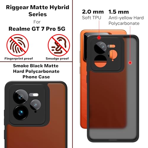 Image of RIGGEAR Shockproof Sleek Hybrid Armor Back Cover Case for Realme GT 7 Pro / GT7 Pro 5G (Smoke Black Matte PC + Black TPU Bumper)