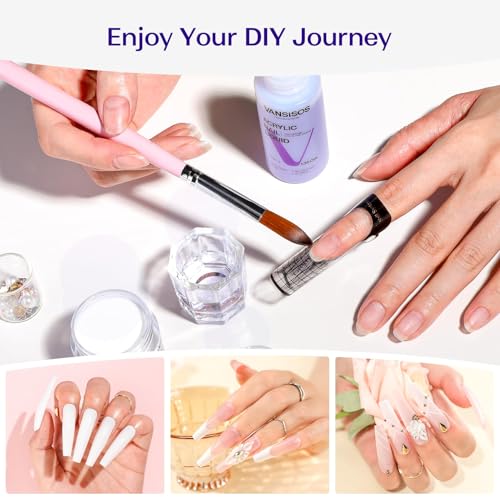 VANSISOS Acrylic Nail Kit for Beginners: Clear White Pink Powder and Liquid Set Professional Nails Kit Acrylic Set with Brushes for Home DIY
