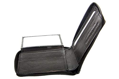 Men's Leather Zip-around Bifold 6 Credit Card 2 Id Window Wallet 4.5x3.5 inches2