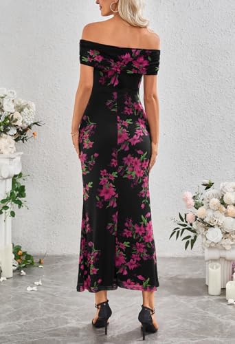 MEROKEETY Women's Summer Off Shoulder Floral Maxi Dress 2025 Formal Wedding Guest Cocktail Bodycon Dresses4
