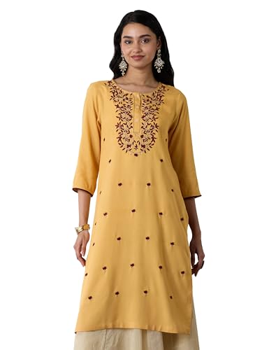 Image of Amazon Brand - Myx Women Embroidered Straight Fit Kurta (Available in Plus Sizes)