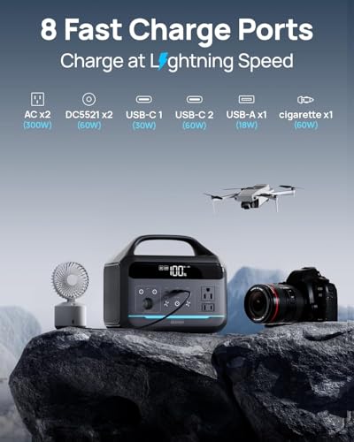 Image of DARAN Portable Power Station 300W, 192Wh LiFePO4 Battery, Solar Generator with 110V AC Outlet & 8 Ports,Battery Backup for Camping, RV, Home Emergency Backup