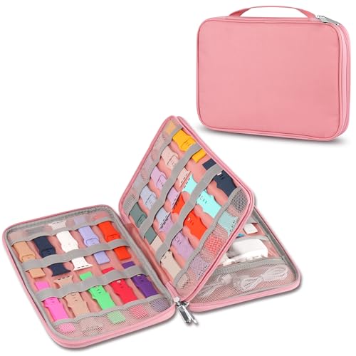 Kounlsyam Watch Band Case, Watch Band Storage Organizer Compatible with 35 Watch Bands and Accessories, Watch Straps Carrying Case, Watch Band Holder Fit for Most Sizes of Watch Straps, Pink