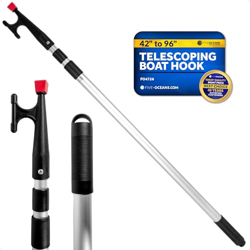 Five Oceans Boat Hook - Boat Hooks for Docking, Boat Hook Pole - Telescoping Boat Hook with Screw On Boat Hook Top - Extends from 3.5 ft. (42-Inch) to 8 ft. (96-Inch) - FO4726