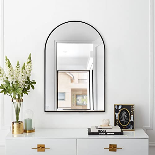 Image of LFT HUIMEI2Y Arched Wall Mirror, 24 inchx36 inchArched Wall Mounted Mirror with Aluminum Alloy Frame and Arch Top Rounded Corner for Bathroom, Bedroom, Living Room, Entryway, Black