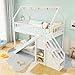 Giantex House Bunk Bed Twin Over Twin with Slide & Stairs, Wood Bunk Bed with Storage Shelves, No Box Spring Needed, Twin Floor Bed for Kids Teens Boys Girls (White)