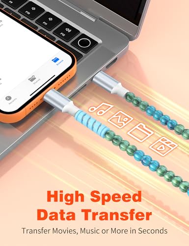Image of USB C to USB C Cable 3FT,60W Beaded Phone Fast Charging Cord&Car Charger for iPhone 17 16 15 Pro Max /iPad Pro 10th A16 for Samsung S26 S25 S24 Ultra A17 Android Phone Charger Cute Girl Women,BlueGreen
