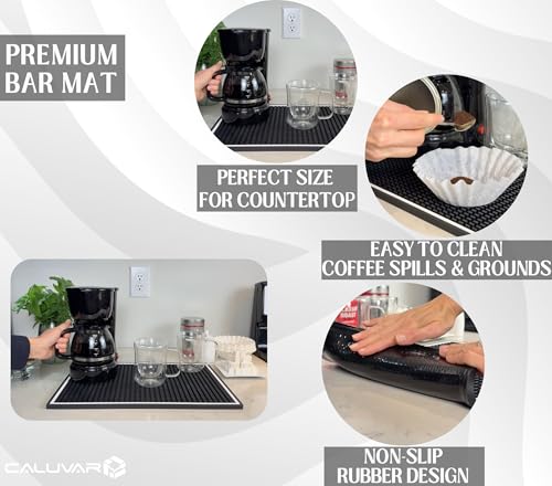 Coffee Bar Mat for Countertop White Frame 18x12 in, Silicone Espresso Machine Mat, Non-Slip Corner Coffee Bar and Brew Maker Pad, Modern Kitchen Barista Accessories, Dirty Soda Bar Supplies by CALUVAR - Used condition - Image 2