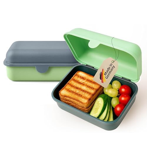 MEBY 2er Set Brotdose – Lunchbox für Kinder & Erwachsene – BPA-frei, spülmaschinenfest, mikrowellengeeignet – Robuste Snackbox/Frühstücksbox mit austauschbarem Deckel. Made in Germany (Grün & Grau)