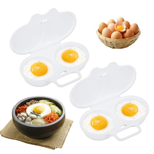 2 PCS Poached Egg Maker Microwave Reusable Microwave Egg Cooker with Lid Efficient Heating Design Double Cup Design Time-Saving and Fast for Home Kitchen Gadgets White
