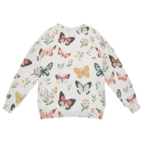 JUNZAN Cartoon Cute Butterflies White Big Girls Sweatshirt Hoodie Crewneck Kids Pullover Hoodie Party 4T2