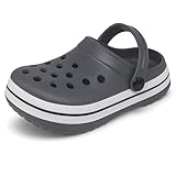 Toddler Girls Boys Clogs Stripe Band Classic Garden Clogs Children Little Kids Slip on Slides Sandals Slippers Indoor Outdoor Shower Beach Pool Water Shoes Grey
