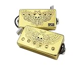Guyker Alnico5 Humbucker Pickup LP Les Paul - Pastilla de guitarra esmaltada lisa con circuito, patrón de alas de calavera de superficie dorada