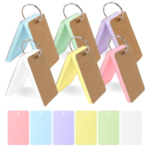 TECDW 300 peças 5,4 x 9 cm fichas brancas com anéis, flashcards, cartões de índice para estudantes, escritório (6 cores)
