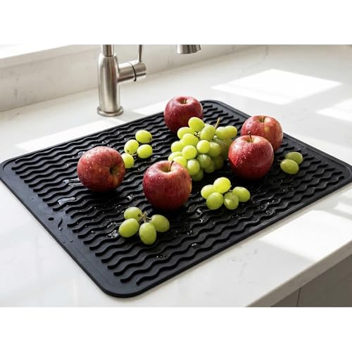 MicoYang Silicone Dish Drying Mat - Quick-Dry Raised Ridges, Dishwasher Safe, Heat Resistant 450°F, Roll-Up (Black, 16x12 in) by MicoYang - Image 8