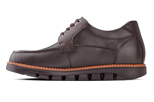 Image of CALTO Men's Invisible Height Increasing Elevator Shoes - Dark Brown Pebble Grain Leather Lace-up Casual Shoes - 3 Inches Taller- G63811 - Size 7 D(M) US