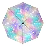 Paraguas de Viaje pequeño a Prueba de Viento al Aire Libre Lluvia Sol UV Auto Compacto 3 Pliegues Cubierta de Paraguas - ópalo Gasolina holográfico