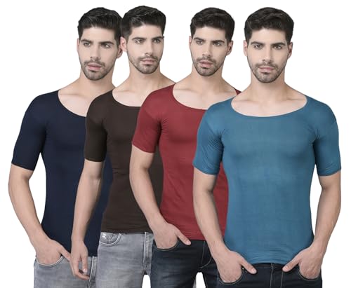 Image of Dollar Lehar Men Combed Cotton Round Neck with Sleeve Vest -Colour May Vary