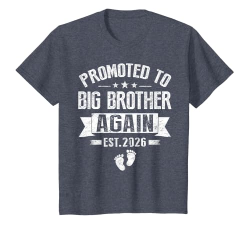 Promoted to Big Brother Again Est 2026 Announcement T-Shirt, Youth, Heather Blue, X-Small