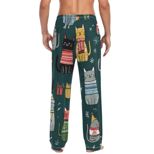 Cat Snowflake Pajama Pants for Men Comfort Sleep Lounge Bottoms Straight-fit with Pockets S-XXL2