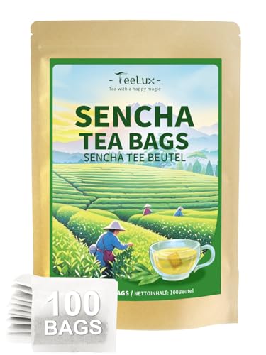TeeLux Sencha Grüner Tee Beutel 100 Stück Vegan Erfrischender Geschmack Reiner Natürlicher Grüntee Biologisch Abbaubare Teebeutel
