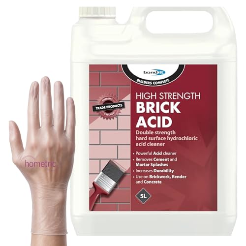5L BOND-IT High Strength Brick Acid Cleaner CONCRETE MORTAR PATIO OIL Light, 6% Hydrochloric Acid Remove Oil Stains And Grease From Tiles, Paving and Brickwork & Patio Cleaner - 1 Gloves pair