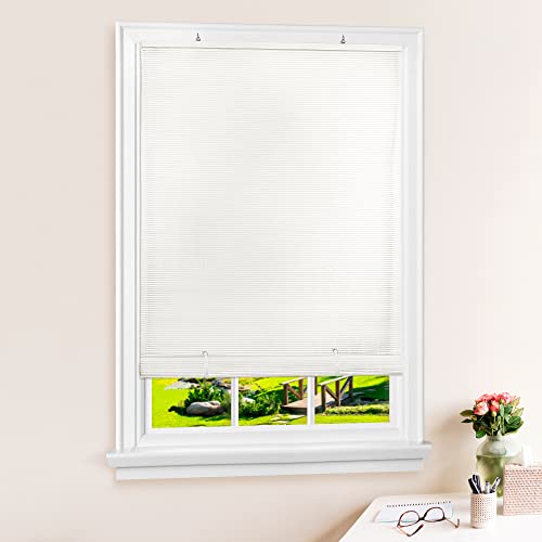 Image of Cordless Solstice Vinyl Roll-Up Blind - 72 Inch Width, 72 Inch Length, Quarter Inch Vinyl Slats - White - Soft Light Filtering Horizontal Windows Blinds for Indoor & Ourdoor by Achim Home Decor