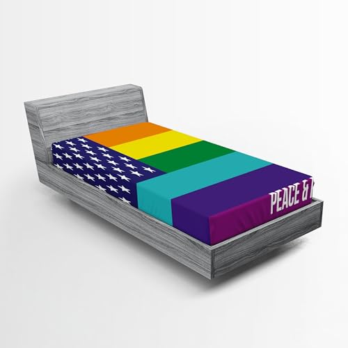 Ambesonne American Flag 2 Pack Fitted Sheet, Stars Peace Pride, Bed Cover All-Round Elastic Deep Pockets 2 Pieces, Package Contains 2 Twin Size Fitted Sheets, Indigo Aqua