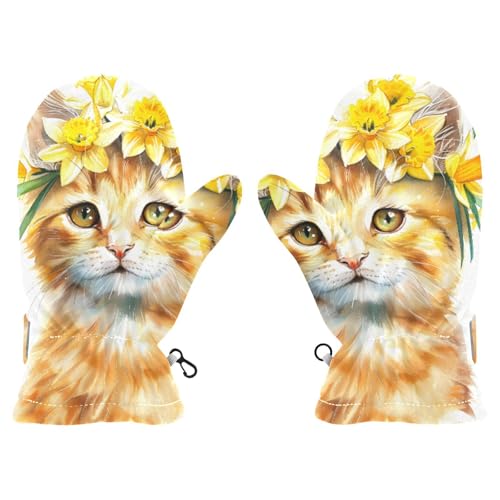 Kid's Winter Gloves Children Warm Gloves Cute Lovely Watercolor Cat for Boys Girl Age 2-4 Years