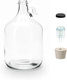 North Mountain Supply 1 Gallon Glass Fermenting Jug Kit with 2-Piece Airlock, #6.5 Drilled Stopper & Black Plastic Lid | for Wine, Beer, Kombucha & Mead Brewing