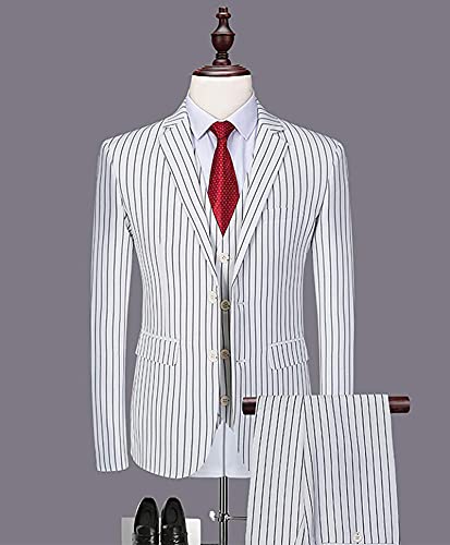 Men's Pinstripe Suit 3 Pieces Slim Fit Formal Business Suits Tuxedos Notched Lapel Jacket Blazer Vest Pants Set3