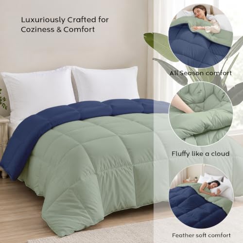 Image of AYKA Reversible Comforter 220 GSM Microfiber Reversible AC Comforter /Blanket for Winter /Quilt /Dohar /Duvets for King Size Blanket /Comforter Double Bed (Olive & Navyblue, 60 * 90 inch)