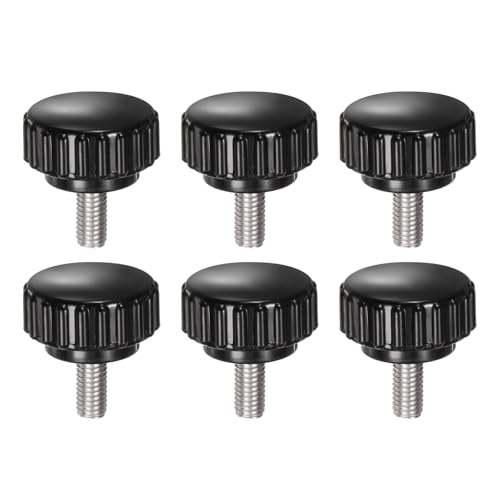 Image of sourcing map 6pcs Knurled Clamping Knobs M5 x 16mm Metric 304 Stainless Steel Male Thread Thumb Screw on Type 22mm Plastic Round Head Threaded Hand Bolt Stud Knobs Black