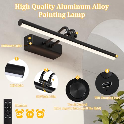 Image of Battery Operated Wall Light, 13.8'', Set of 2, Black, Remote Control | 4000mAh Cordless, Wall Light, Magnetic for Easy to Charge,Timers, Display for Gallery Living Room Bedroom