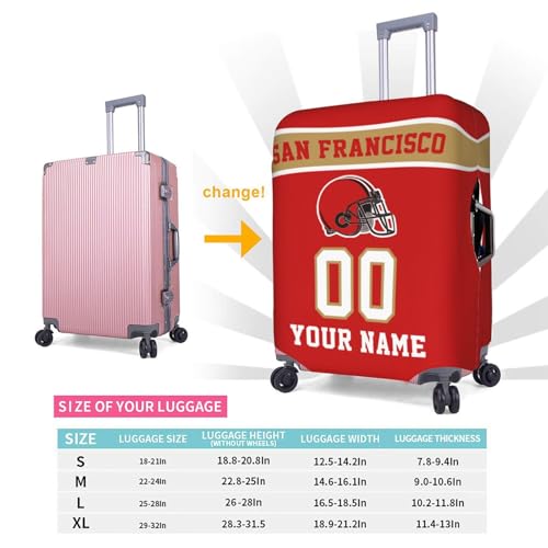 Image of Custom San Francisco Luggage Cover Personalized Football Style Suitcase Cover with Name Number Customized Washable Elastic Sports Travel Suitcase Protector for Business Vacation Gifts