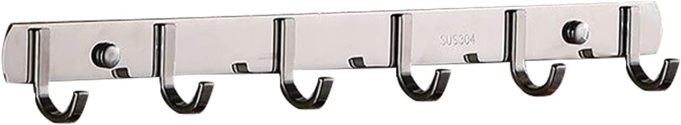 Stainless Steel Coat Rack Heavy Duty Wall Mounted Towel Hanger Modern Metal Clothes Hooks for Entryway Hallway Kitchen Bathroom Bedroom Flat, 6 Hooks