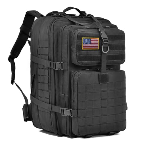 R.SASR 64L Large Military Tactical Molle Backpack Hiking Bag, Black, L, Travel, Hiking