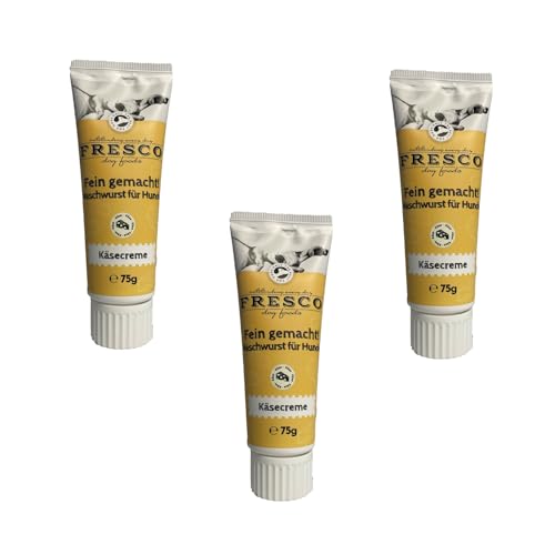 Fresco Fein gemacht! Naschwurst Käsecreme | 3er Pack | 3 x 75 g | Ergänzungsfuttermittel für Hunde | Praktische Soft-Touch-Tube | Zuckerfreie Snackpaste | Ideal für unterwegs