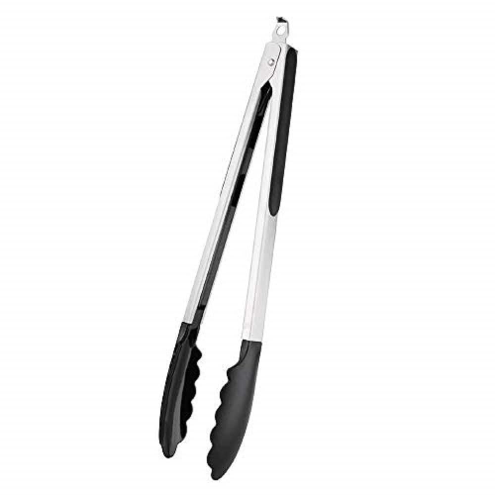 Vogue Heavy Duty Stainless Steel Kitchen Silicone Tip Tongs 300mm - Strong Grip, Heat Resistant Tip and Lock CS771