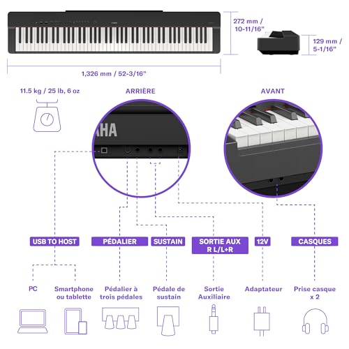 Yamaha P-225 Piano numérique léger et portable avec clavier Graded-Hammer-Compact à 88 touches et 24 voix instrumentales, en noir - Les Beatles, Paul McCartney, John Lennon, RIngo Starr, George Harrison Yamaha P-225 Piano numérique léger et portable avec clavier Graded-Hammer-Compact à 88 touches et 24 voix instrumentales, en noir – Image 7