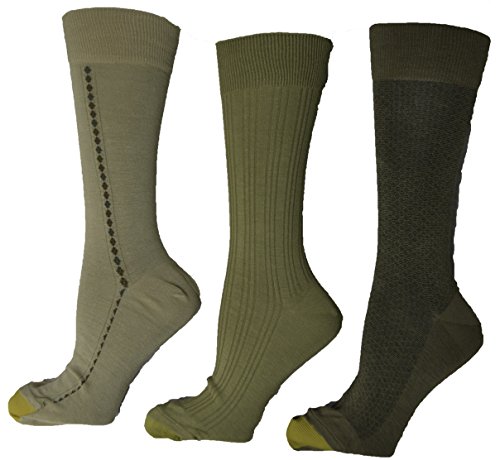 Gold Toe Men's Fashion 3 Pair Reinforced Toe Socks Beige Solid/Print sz 10-13