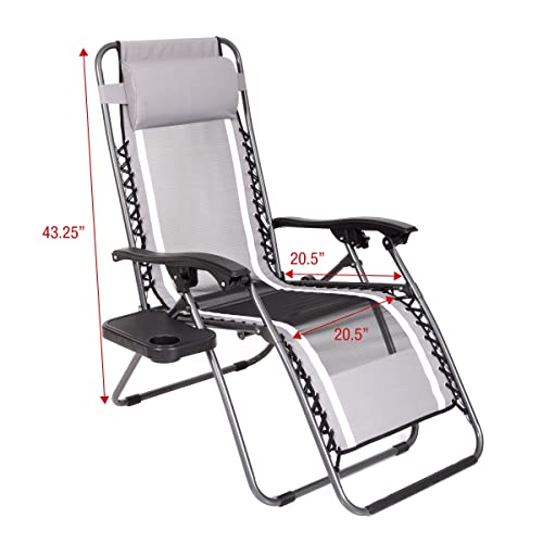 Macsports Mesh Anti-Gravity Patio Lounge Chair With Cup Tray, Gray #TOP2