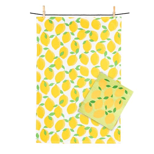 Abbott Collection Lemons Swedish Dishcloth & Kitchen Tea Towel Set by Abbott Collection - Used condition - CA$12.24